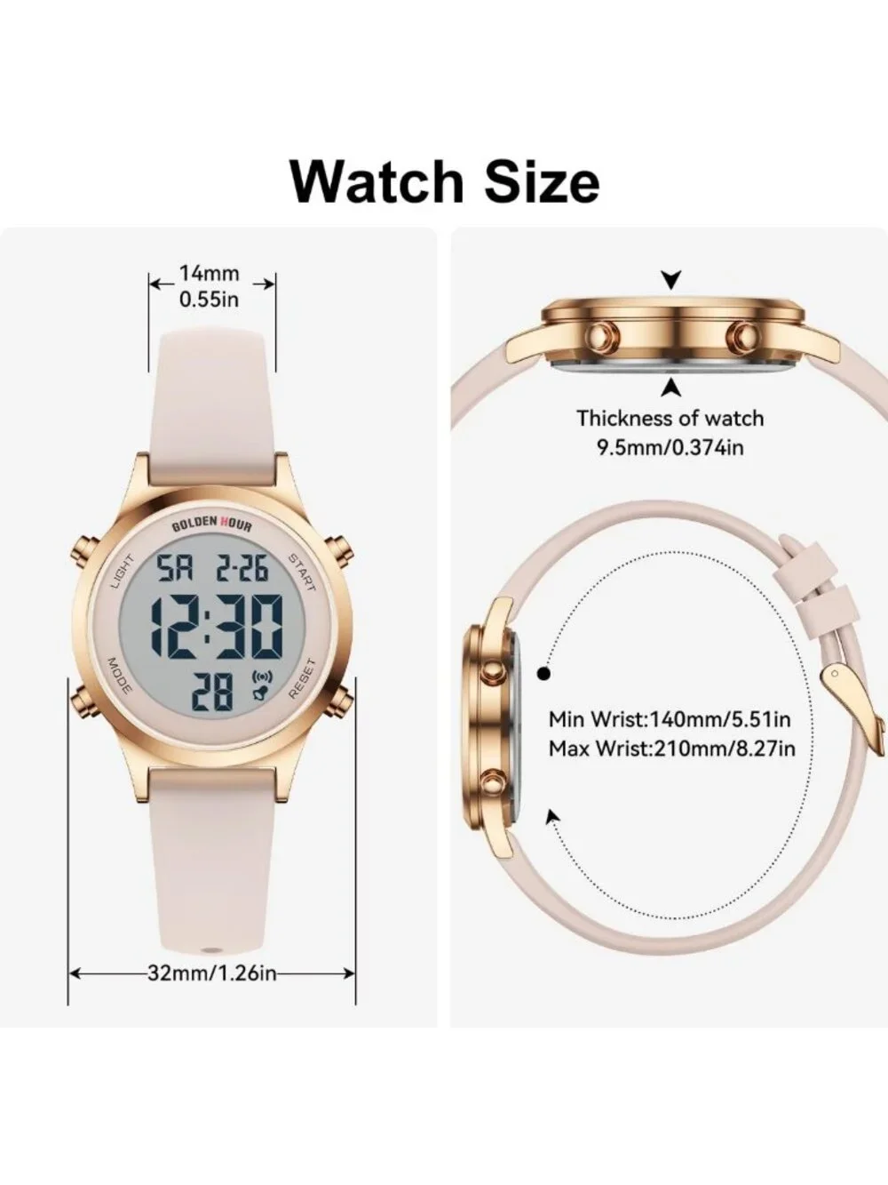 Waterproof Women's Digital Sports Watch - Silicone Strap, Alarm, Stopwatch, Rose